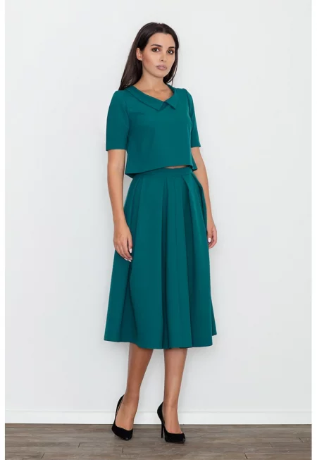 Дамски комплект  пола и блуза - зелен - 100% полиестер