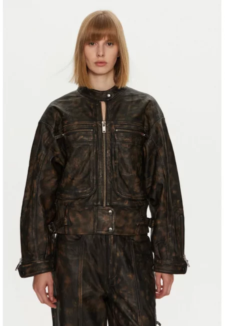 Дамско яке -  304134999 - Естествена кожа - Кафяв - Кафяв