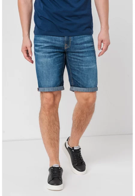 Дънкови бермуди Sonny със захабен ефект - Син меланж