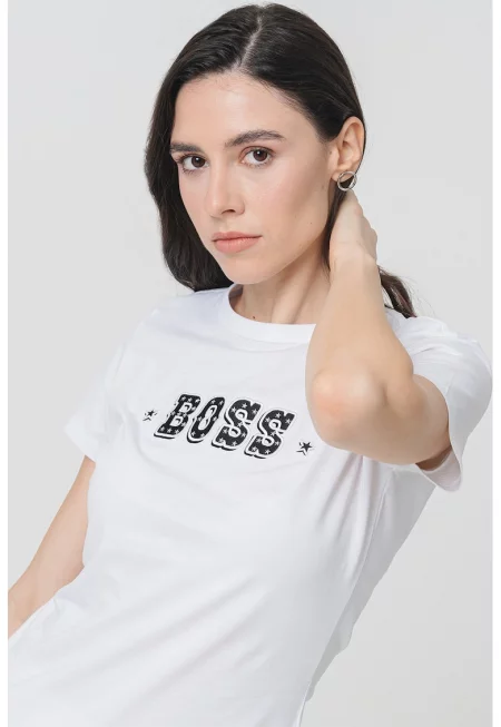 Десенирана памучна тениска - Бял/Черен/Сребрист