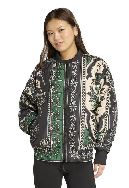 Десенирано яке с бейзболна яка - Черен/Аква зелено/Крем