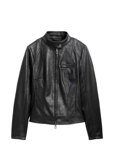 Едноцветно яке със скосени джобове - Черен