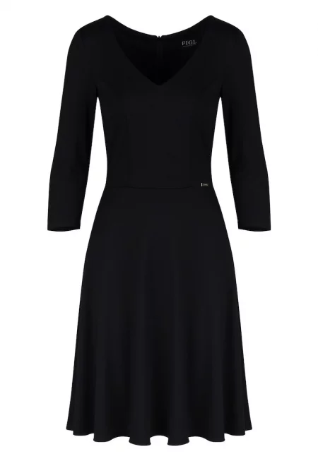 Елегантна рокля  M709 - 3/4 ръкави - черна - вискоза