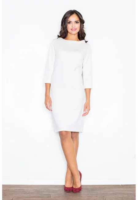 Ежедневна рокля -  M181 - екрю - 3/4 ръкав - полиестер