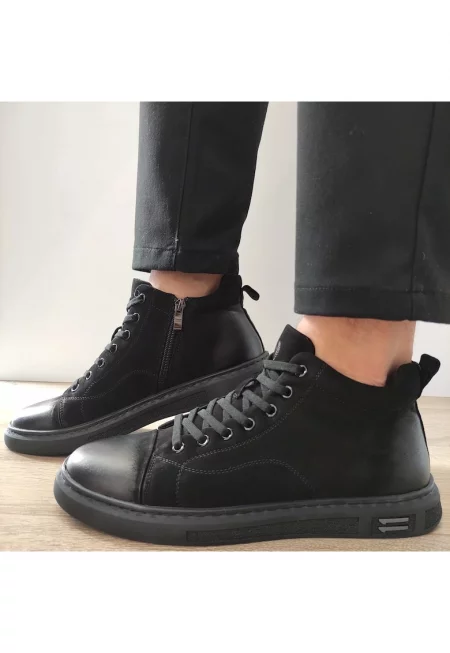 Ежедневни мъжки боти  H6008 Black Velvet - Черно кадифе - велур