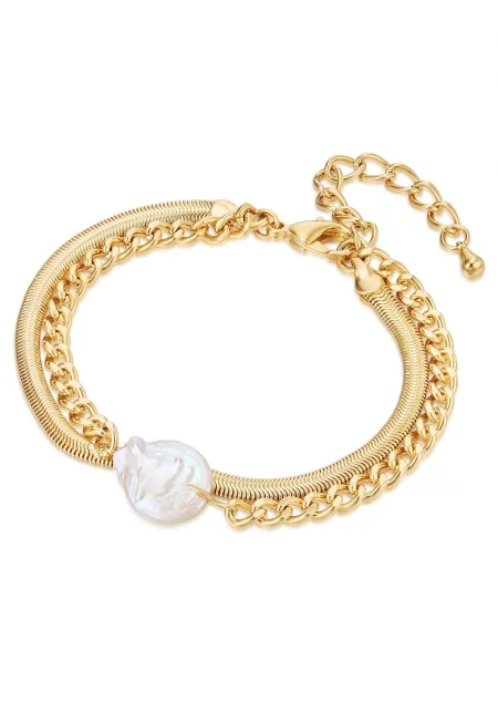 Гривна с покритие от 14K злато с перла - Златист