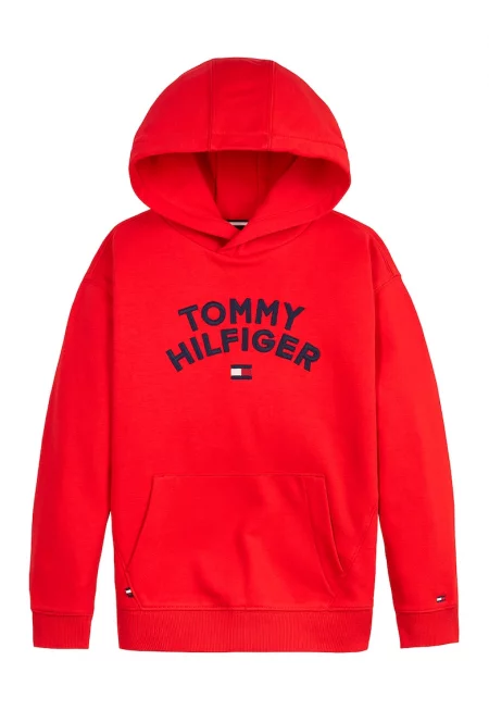 Худи с лого и паднали ръкави - Червен