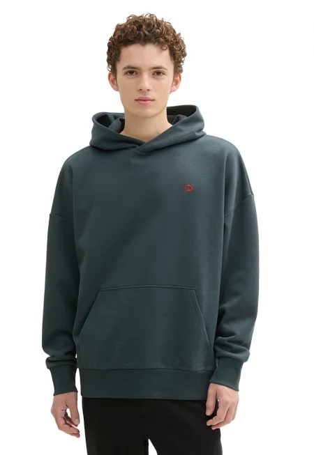 Худи с памук с джоб кенгуру - Бледозелен