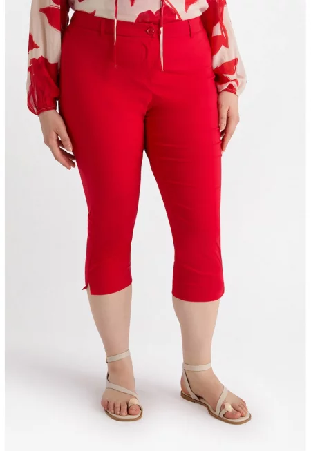 Капри панталон със средна талия - Червен