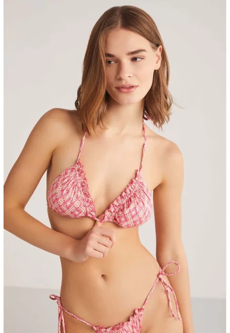 Кариран бански от две части Yasmin - Розово