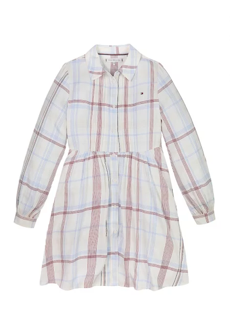 Карирана рокля тип риза - Бял/Светлосин