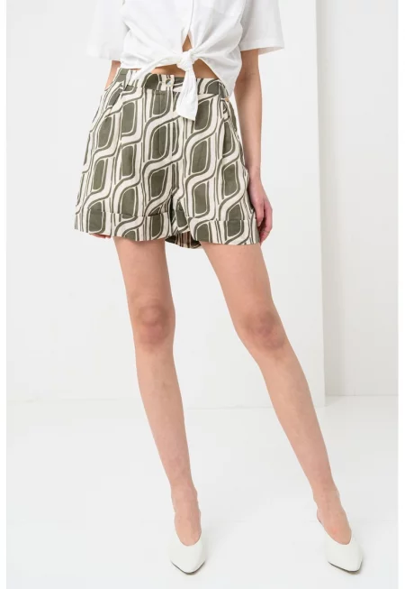 Къс панталон с широк крачол - Зелен/Светло бежово