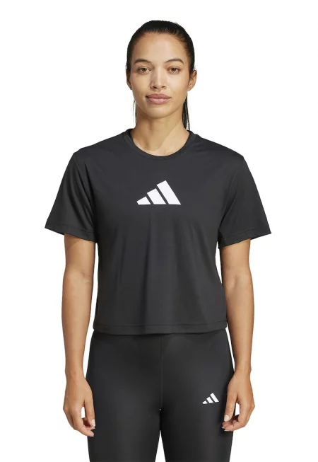 Къса фитнес тениска с лого - Черен