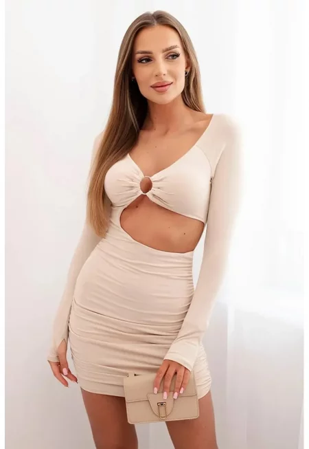 Къса рокля с изрязана талия и декоративен пръстен - Един размер