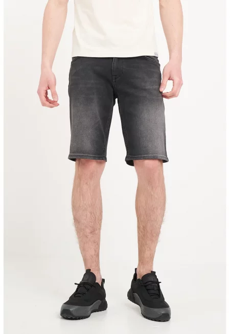 Къси дънки със средна талия - Избеляло черно