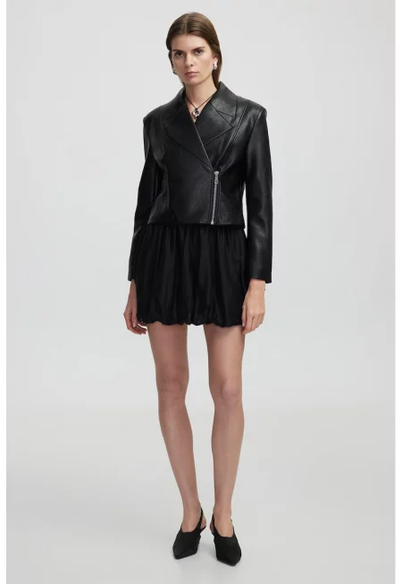 Късо яке от еко кожа - Черен