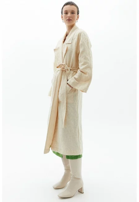 Кимоно с раздвоен ревер - Крем