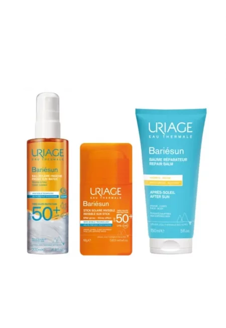 Комплект за слънцезащита и грижа за след слънце  Bariesun – Слънцезащитен крем SPF 50+ 200 мл - Невидим слънцезащитен стик SPF 50+ 18 г - Възстановяващ ...