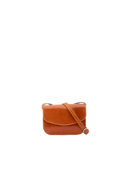Кожена чанта през рамо с джоб с цип - Коняк кафяв