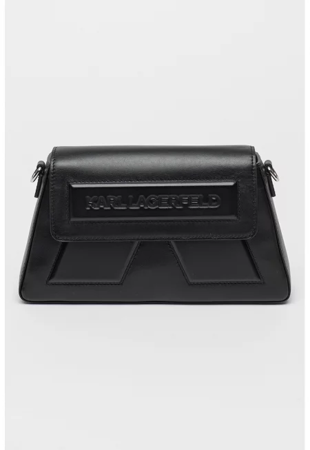 Кожена чанта през рамо с презрамка с лого - Черен