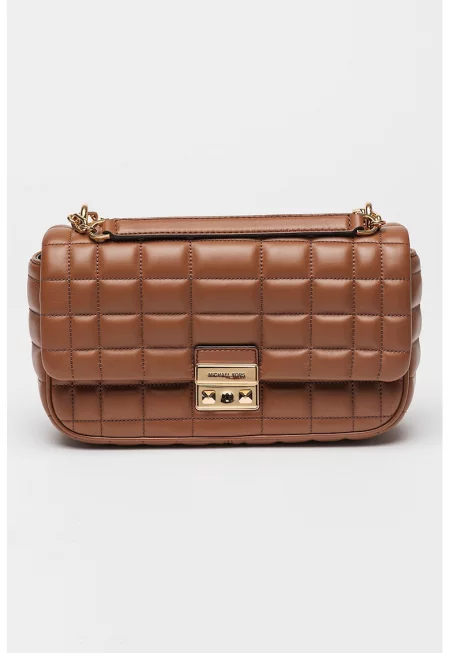 Кожена чанта през рамо Tribeca с презрамка-верижка - Канелено кафяво