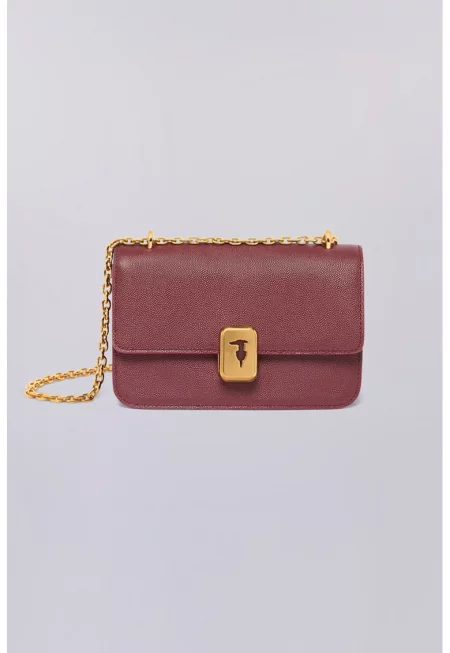 Кожена чанта с презрамка с верижка - Малина