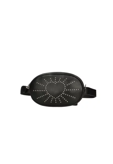 Кожена чанта за кръста с капси - Черен