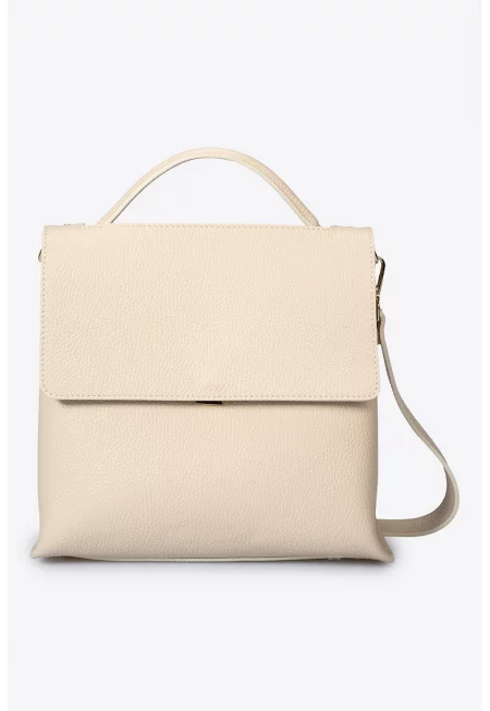 Кожена чанта за рамо с релеф - Светло бежово