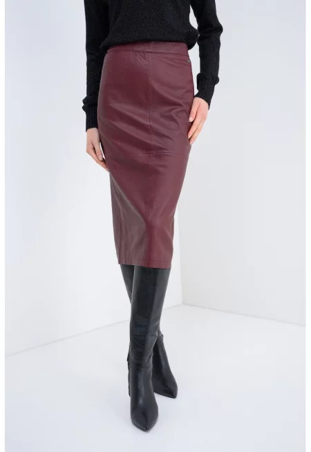 Кожена пола с цепка на гърба - Бордо