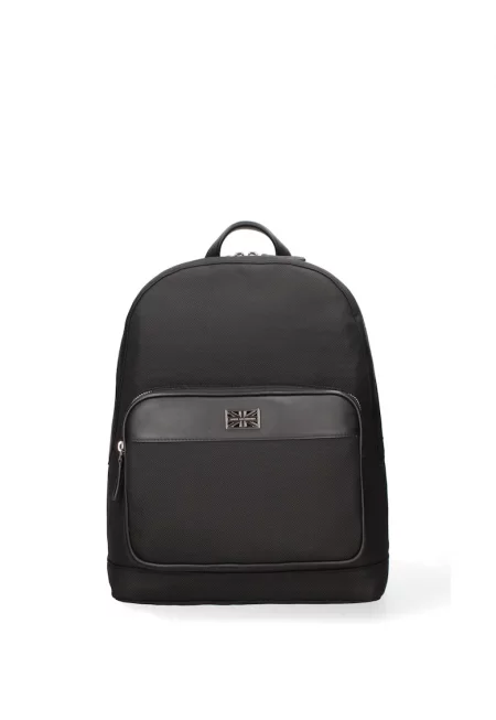 Кожена раница с джоб отпред - Черен