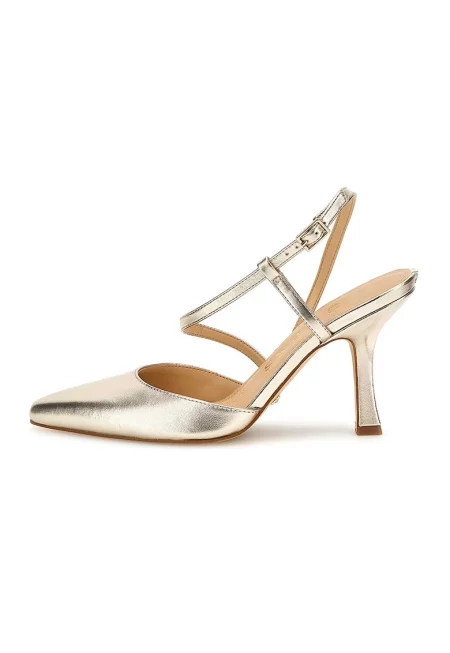 Кожени обувки с отворена пета и метализиран ефект - Златист