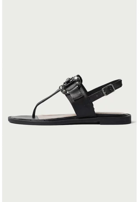 Кожени сандали Rafaella с разделителна каишка - Черен