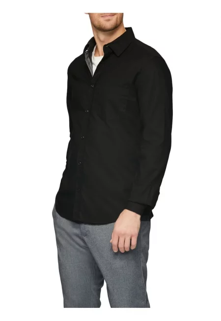 Мъжка риза с дълъг ръкав от смес памук и еластан - прилепнала кройка -  Черен