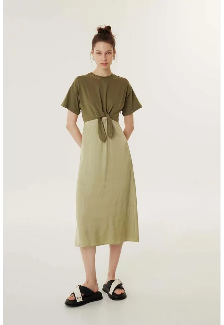 Миди рокля с възел - Каки/Маслинено зелено