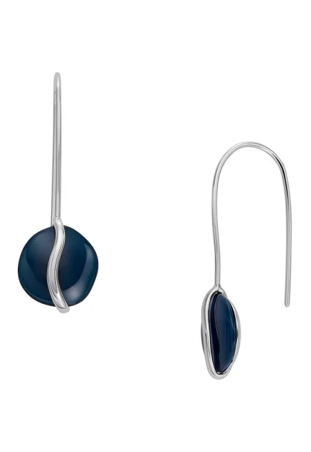 Обеци със стъклени камъни - Сребрист/Тъмносин