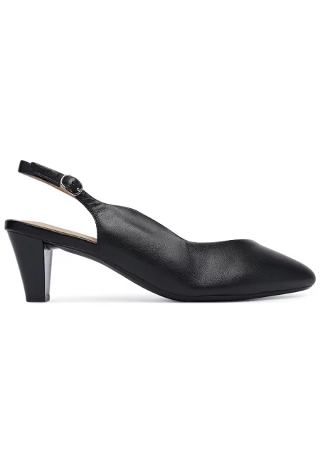 обувки на ток от естествена кожа slingback с катарама - заослен връх - черно -