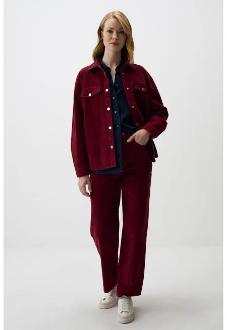 Памучен панталон със средновисока талия - Бордо