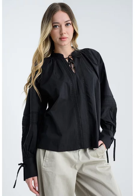 Памучна блуза - Черен