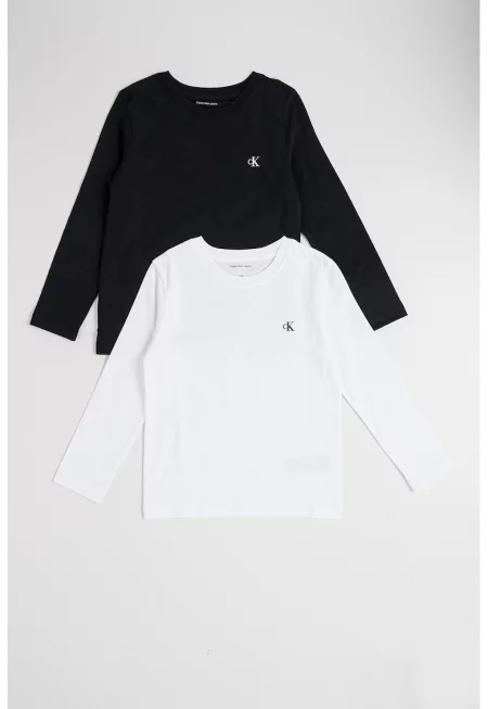 Памучна блуза с овално деколте - 2 броя - Бял/Черен