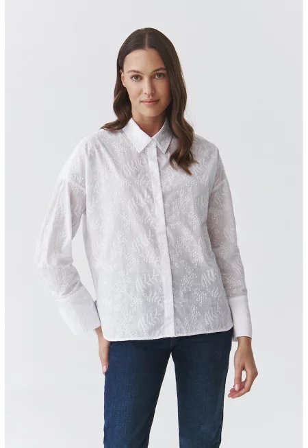 Памучна риза с флорална бродерия - Бял/Прозрачен