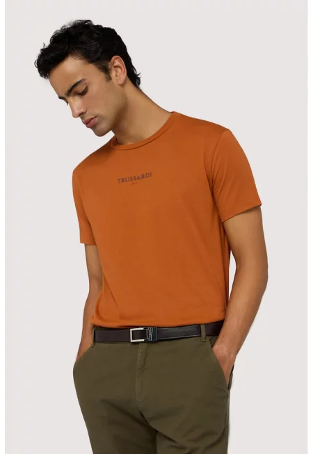 Памучна тениска с лого - Тъмно оранжево