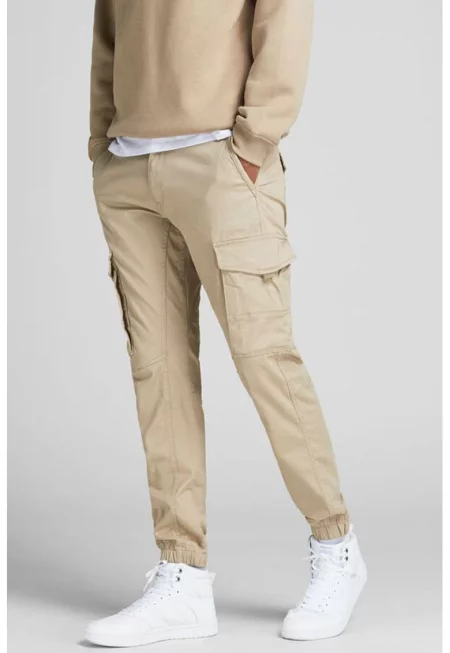 Панталон карго със скосени джобове - Бежов