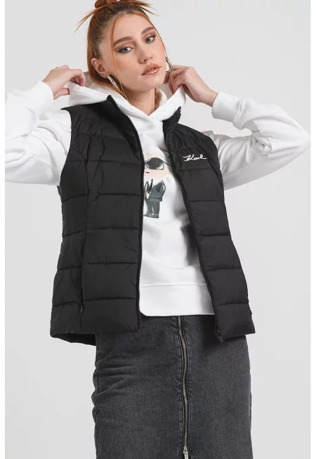 Подплатен елек с висока яка - Черен