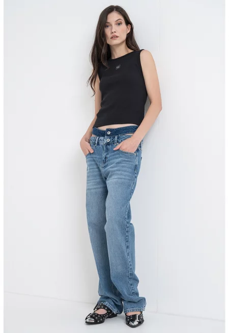 Прави дънки с висока талия - Син