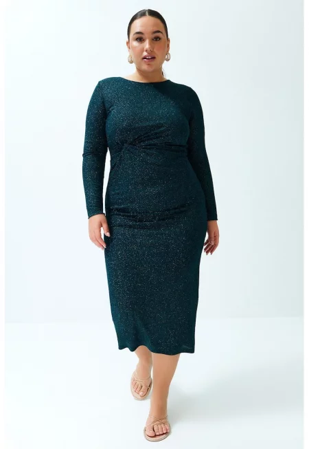 Прилепнала миди рокля с бляскави частици Plus Size