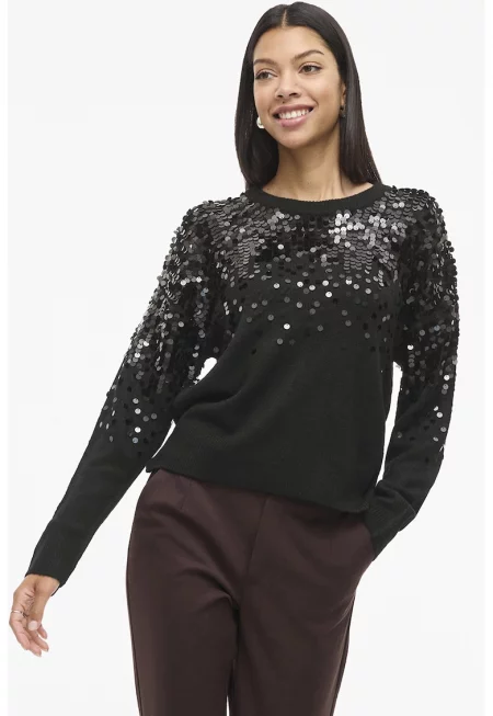 Пуловер с овално деколте и пайети