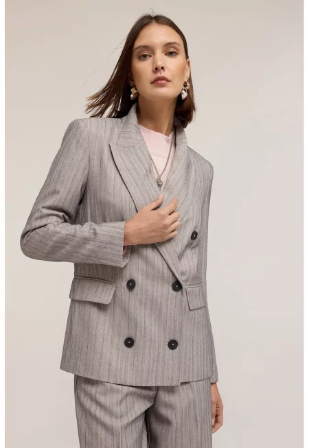Раирано двуредно сако - Сиво-бежов