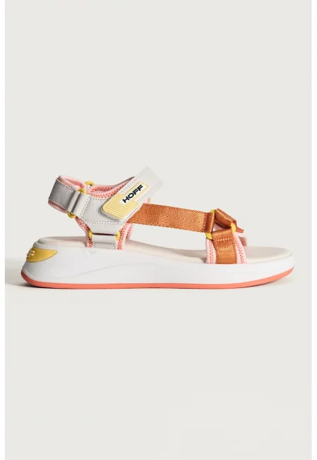 Равни сандали Samana с велкро - Бял/Изгорен портокал