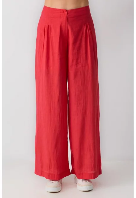 Разкроен панталон с висока талия - Корал
