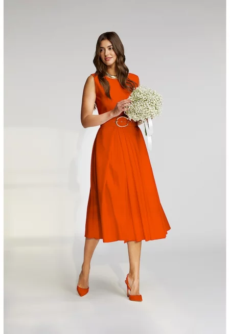 Разкроена миди рокля Vienna с колан - Мандарина